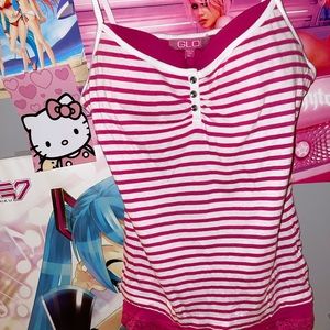 pink striped cami with built in bra